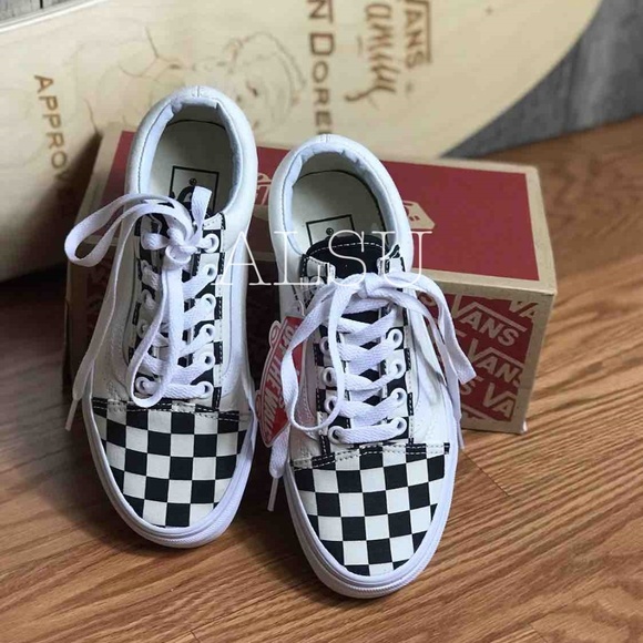 VANS OLD Skool Checker Sidewall White Black Kid’s - Picture 3 of 8